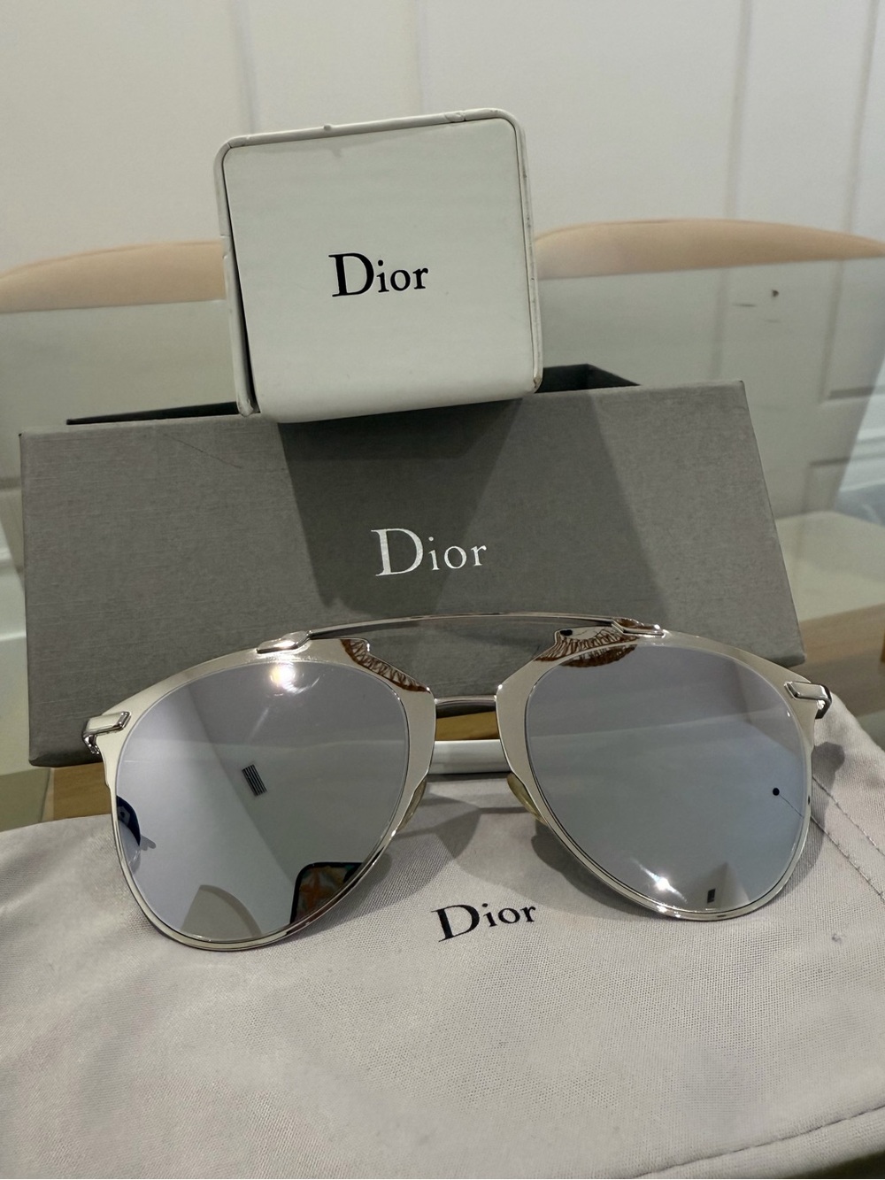 Dior Silver Mirrored Pilot Sunglasses